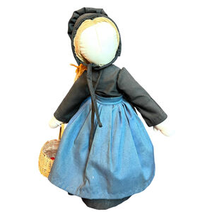 Amish Doll Girl Black Blue Dress Basket 16" Kaiser